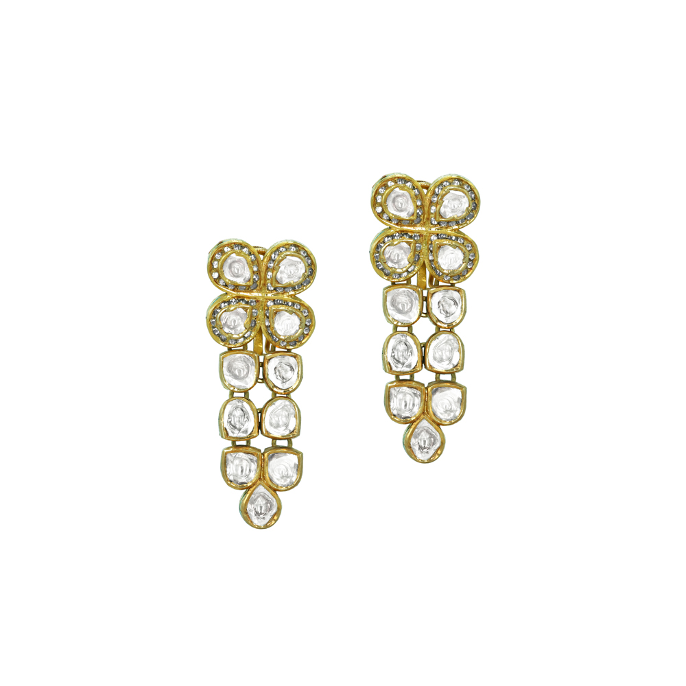 Floral Polki Earrings with Cascading Rose-Cut Diamonds